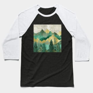 Green and Golden Textured Marbled Mountains with Trees Baseball T-Shirt